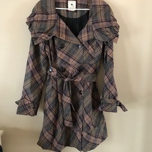 ANTHROPOLOGIE Plaid Structural Collar Trench Coat